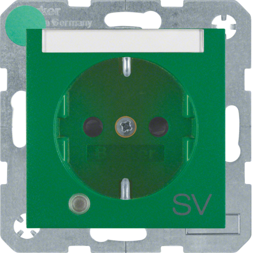 41101913 Zásuvka SCHUKO se sig. LED a potiskem "SV" (napájení), S.1/B.x,  zelená mat